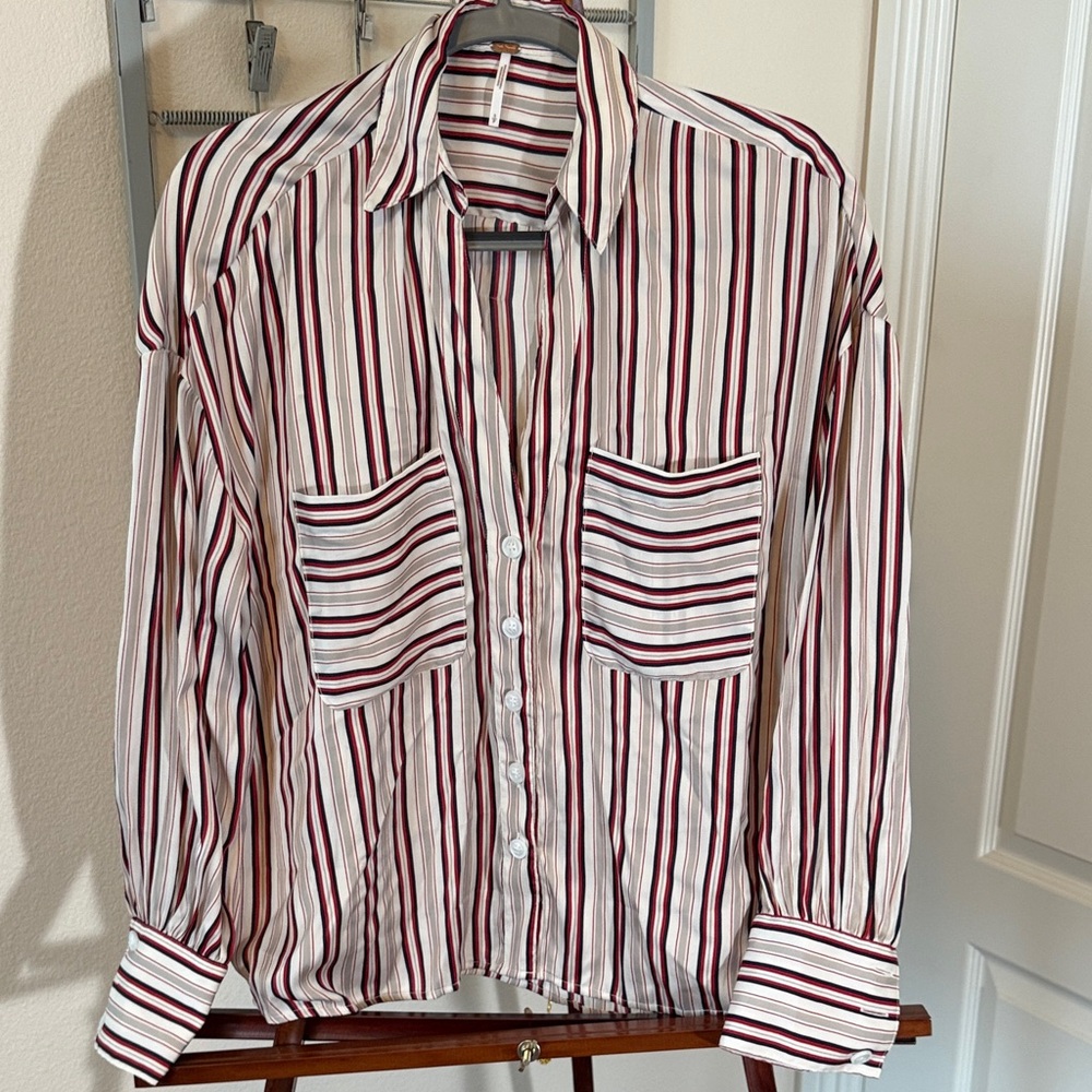 FP Movement by Free People Striped Blouse - Red, Black, White